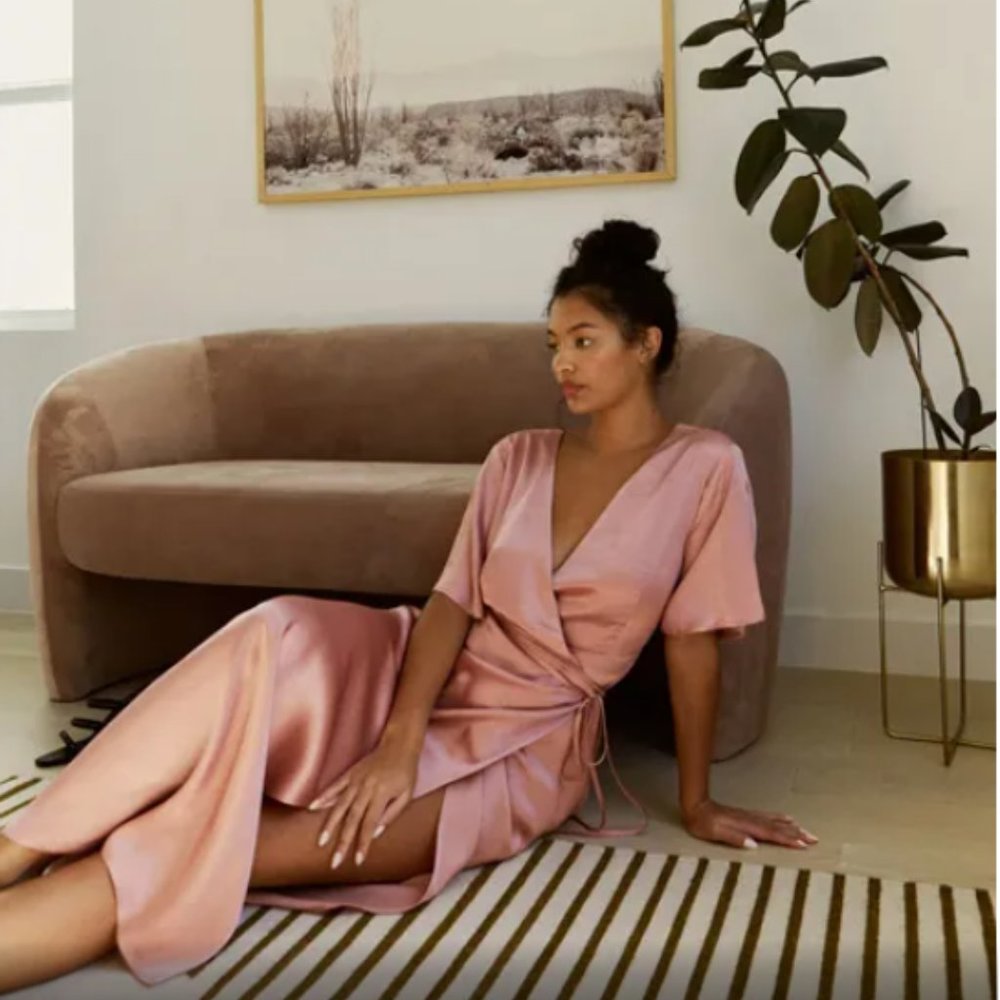 Whimsy + Row Lola Wrap Dress Blush XS - Picture 2 of 5